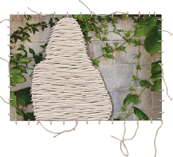 An ivory hand-stitched silhouette conceals Timothy’s portrait, with loose cotton threads around the photograph